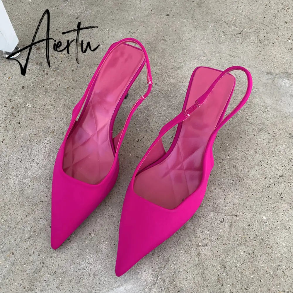 Aiertu  Fashion Thin High Heels Slingback Sandals Pointed Toe Slip On Mules Shoes Ladies Elegant Shallow Pumps Party Dress Shoes Aiertu