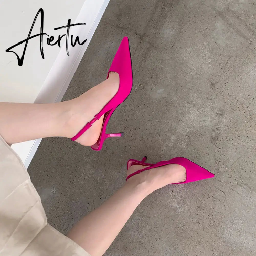 Aiertu  Fashion Thin High Heels Slingback Sandals Pointed Toe Slip On Mules Shoes Ladies Elegant Shallow Pumps Party Dress Shoes Aiertu