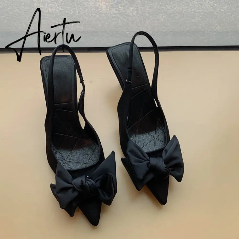 Aiertu  Fashion Thin High Heels Slingback Sandals Pointed Toe Slip On Mules Shoes Ladies Elegant Shallow Pumps Party Dress Shoes Aiertu