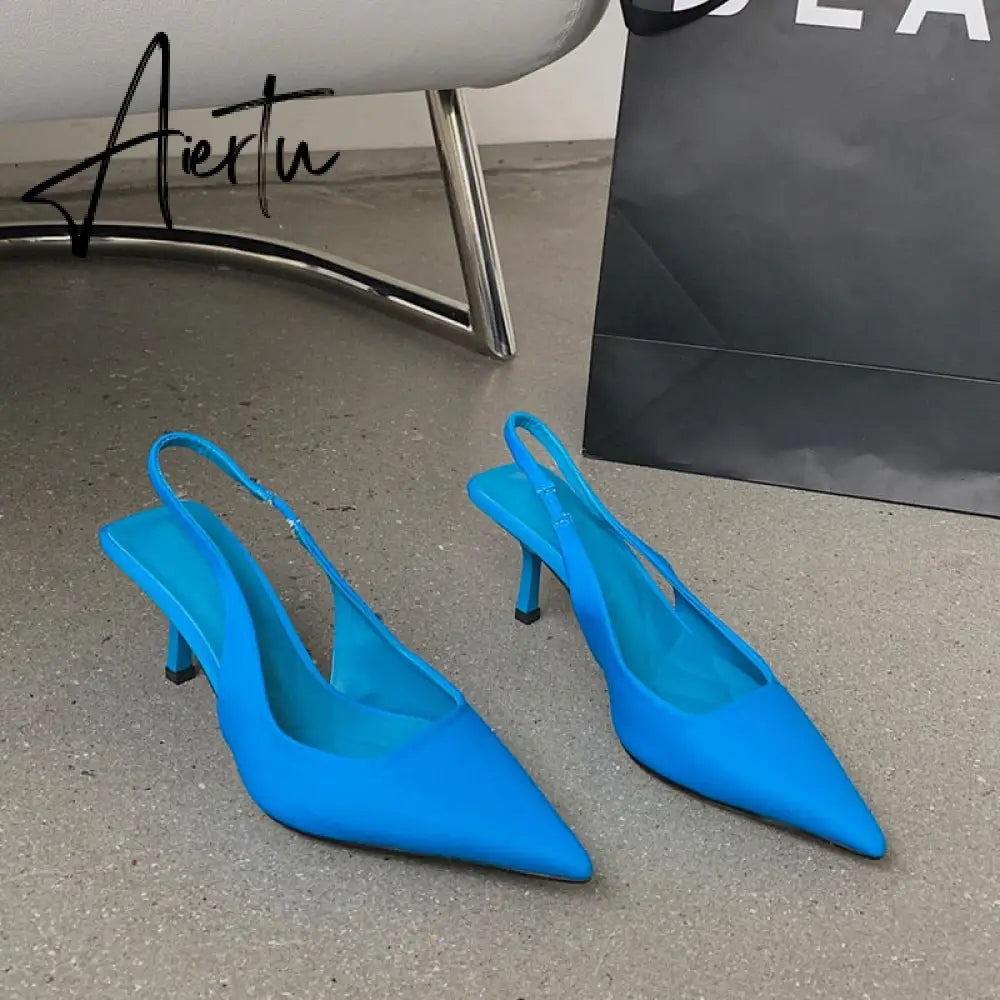 Aiertu  Fashion Thin High Heels Slingback Sandals Pointed Toe Slip On Mules Shoes Ladies Elegant Shallow Pumps Party Dress Shoes Aiertu