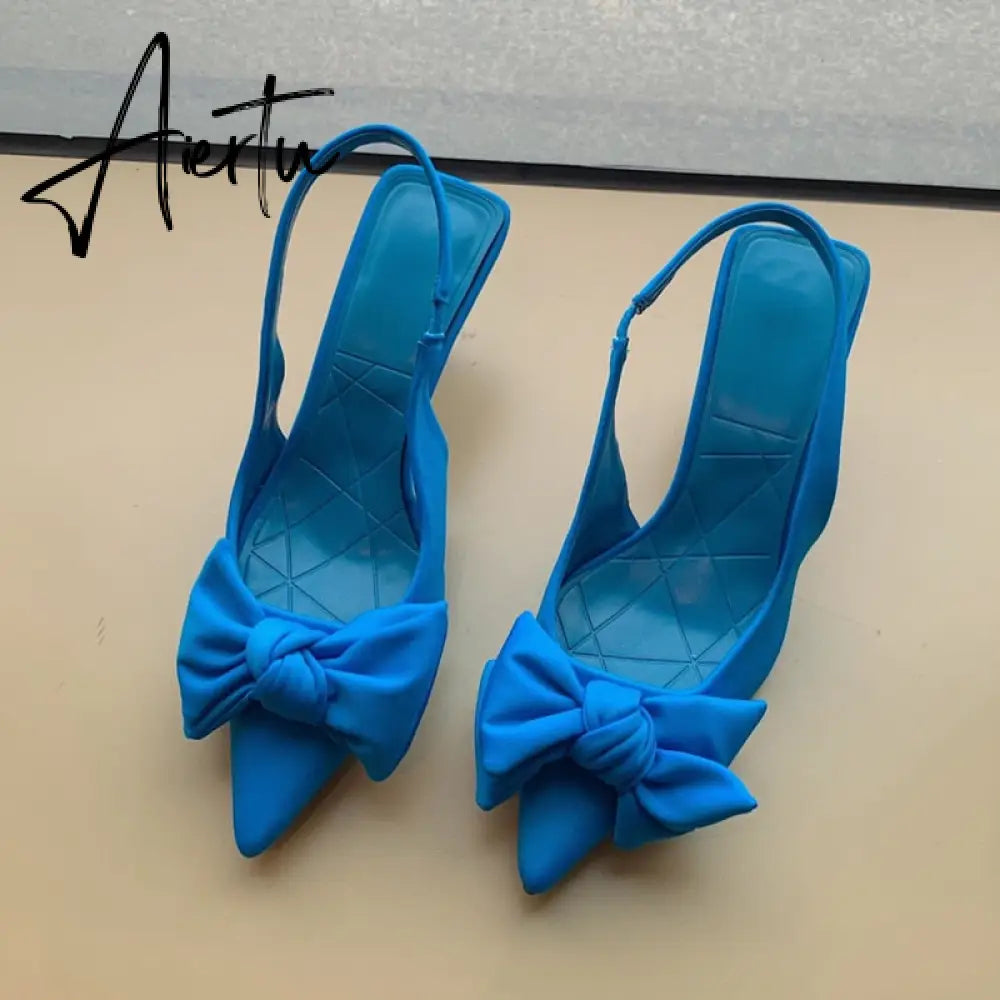 Aiertu  Fashion Thin High Heels Slingback Sandals Pointed Toe Slip On Mules Shoes Ladies Elegant Shallow Pumps Party Dress Shoes Aiertu