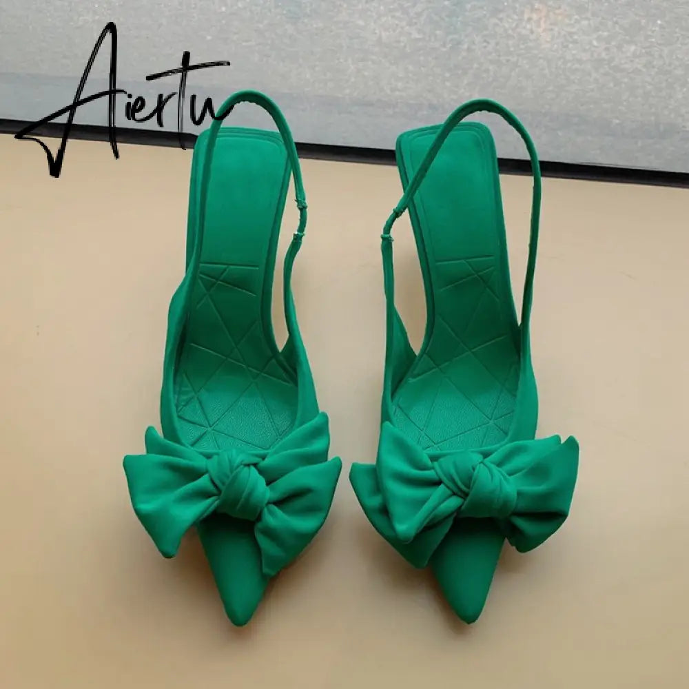 Aiertu  Fashion Thin High Heels Slingback Sandals Pointed Toe Slip On Mules Shoes Ladies Elegant Shallow Pumps Party Dress Shoes Aiertu