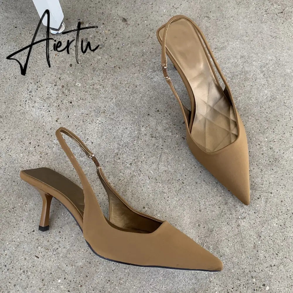 Aiertu  Fashion Thin High Heels Slingback Sandals Pointed Toe Slip On Mules Shoes Ladies Elegant Shallow Pumps Party Dress Shoes Aiertu