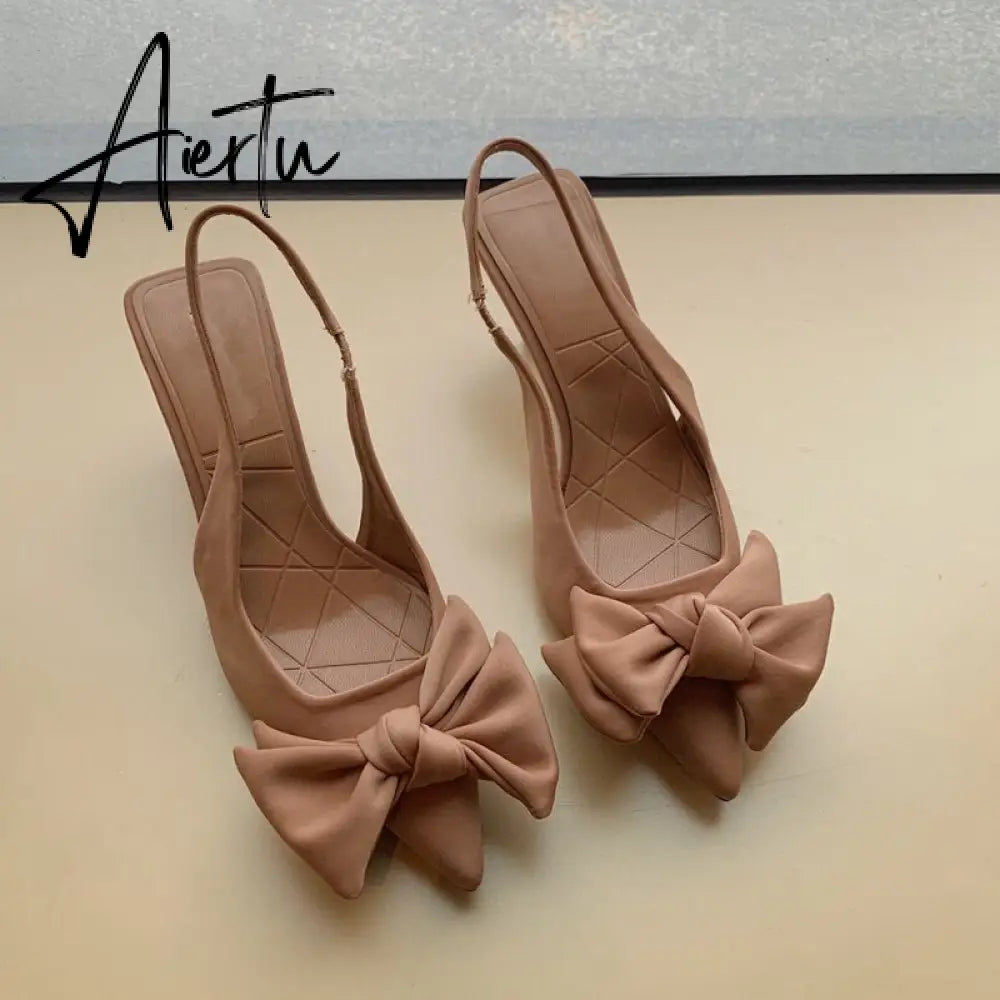 Aiertu  Fashion Thin High Heels Slingback Sandals Pointed Toe Slip On Mules Shoes Ladies Elegant Shallow Pumps Party Dress Shoes Aiertu