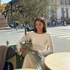 Aiertu Fashion Woman Apricot 2024 Spring Summer Dress Long Sleeve Hip Knit Wrapping Slim Appears Thin Long Dress Female Elegant Commute Aiertu