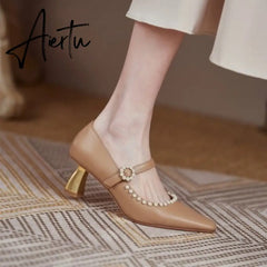 Aiertu Fashion Woman Shoes Pointed Fine with Heels Shallow Mouth High Heels Soft Leather Pumps Shoes Mujer Aiertu