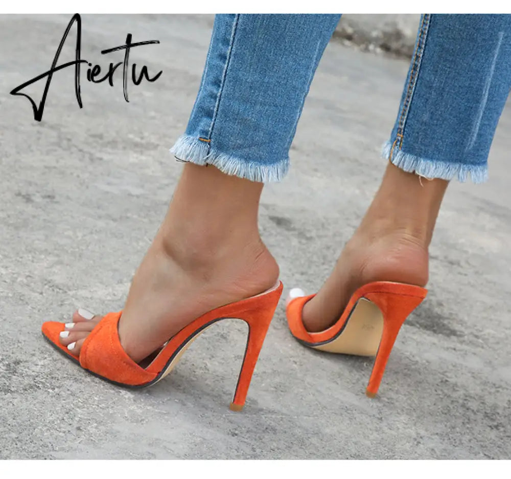 Aiertu Fashion Women Slippers Sexy Pointed toe Strappy Mule High Heels Sandals Slides Party Shoes Woman Pumps Size 35-42 Aiertu