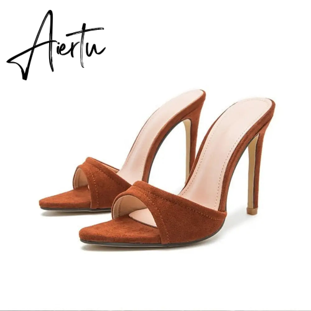 Aiertu Fashion Women Slippers Sexy Pointed toe Strappy Mule High Heels Sandals Slides Party Shoes Woman Pumps Size 35-42 Aiertu