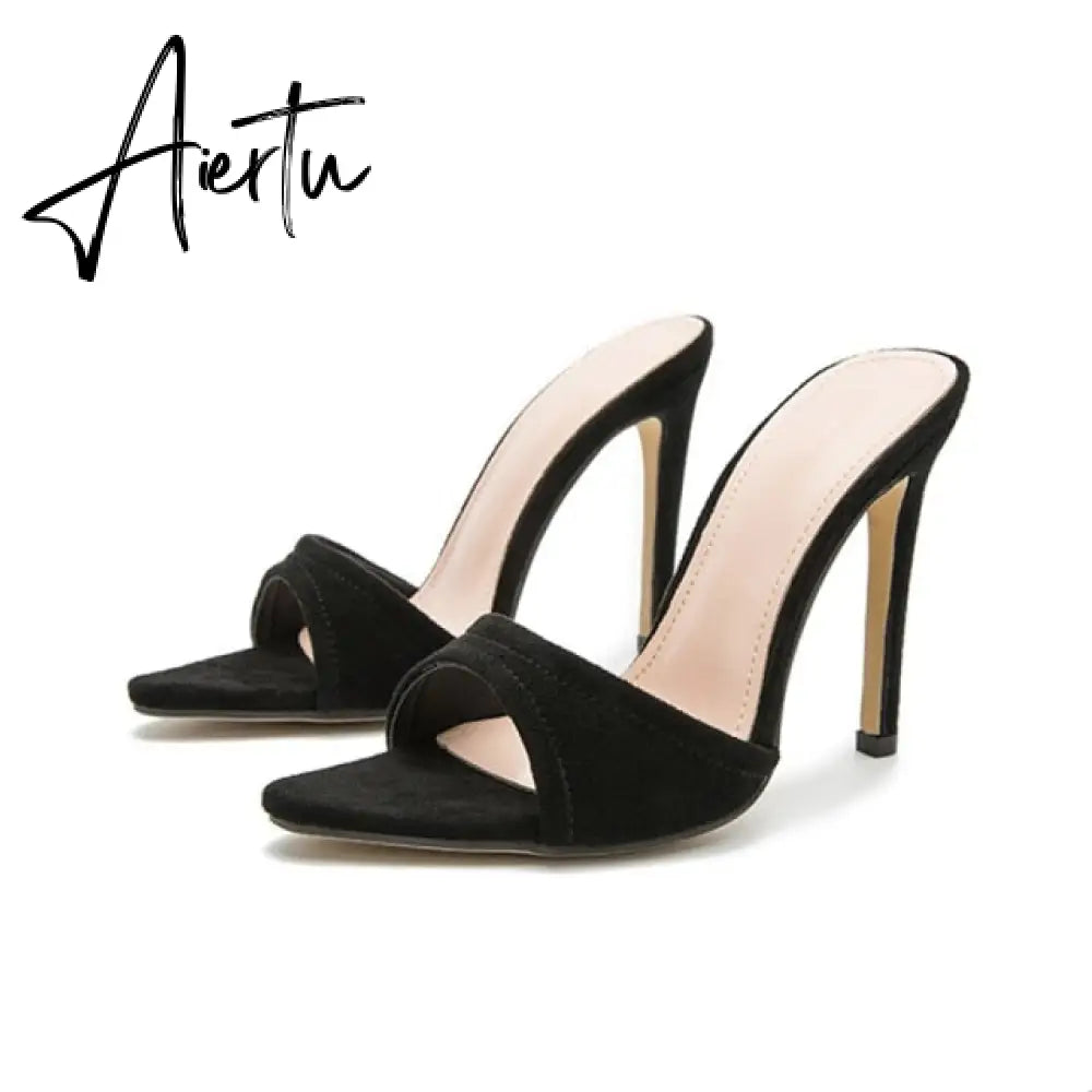 Aiertu Fashion Women Slippers Sexy Pointed toe Strappy Mule High Heels Sandals Slides Party Shoes Woman Pumps Size 35-42 Aiertu