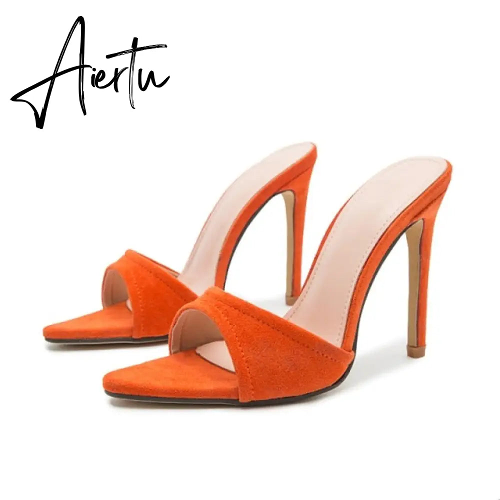 Aiertu Fashion Women Slippers Sexy Pointed toe Strappy Mule High Heels Sandals Slides Party Shoes Woman Pumps Size 35-42 Aiertu