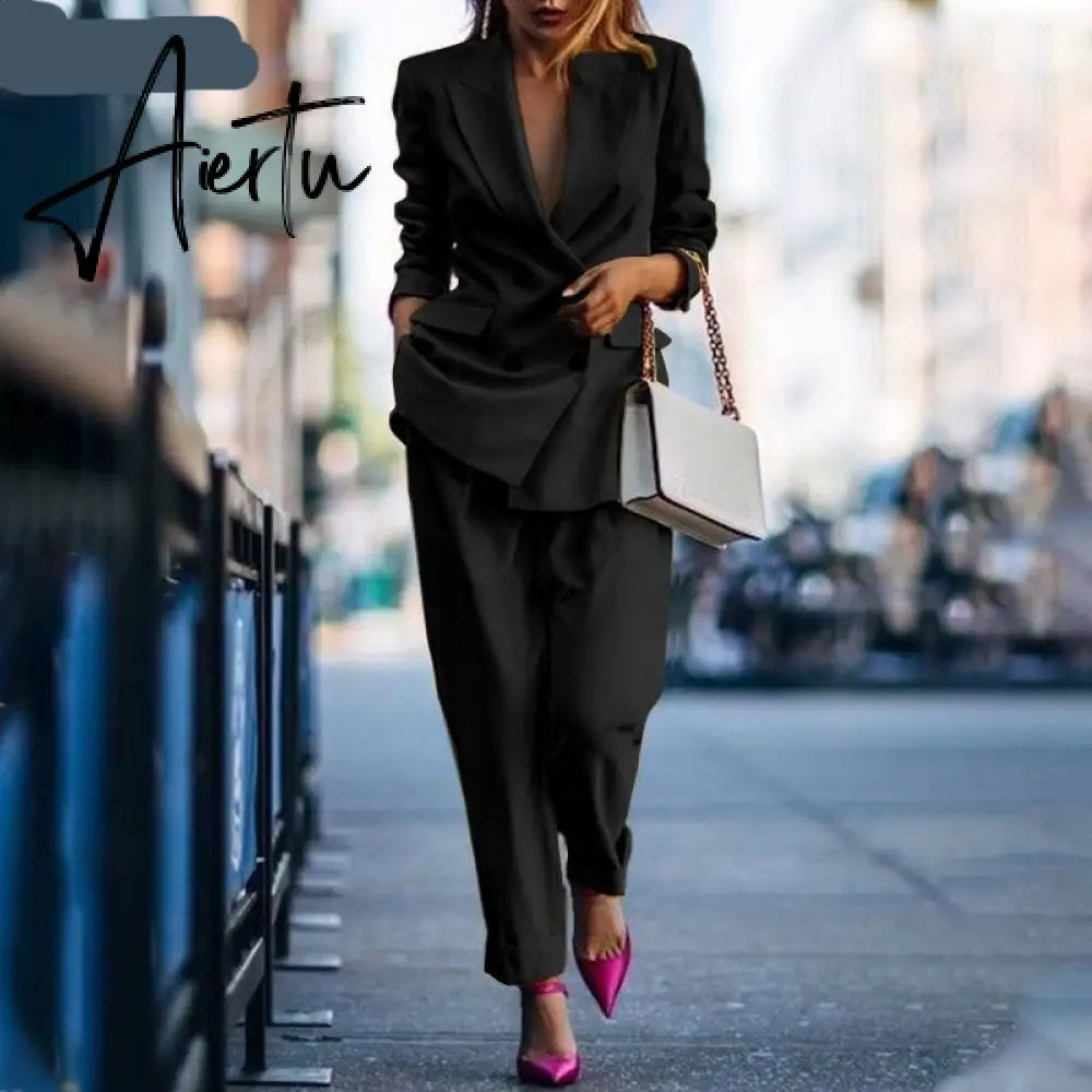 Aiertu Fashion Women's Business Suits Autumn OL Long Sleeve Blazer and High Waist Pants  Casual Solid Oversized Sreetwear Aiertu