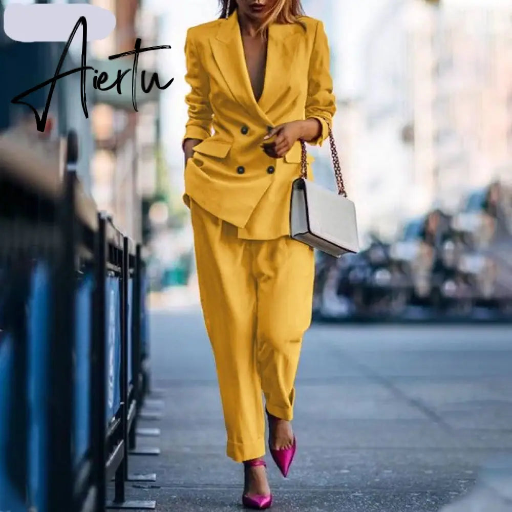 Aiertu Fashion Women's Business Suits Autumn OL Long Sleeve Blazer and High Waist Pants  Casual Solid Oversized Sreetwear Aiertu