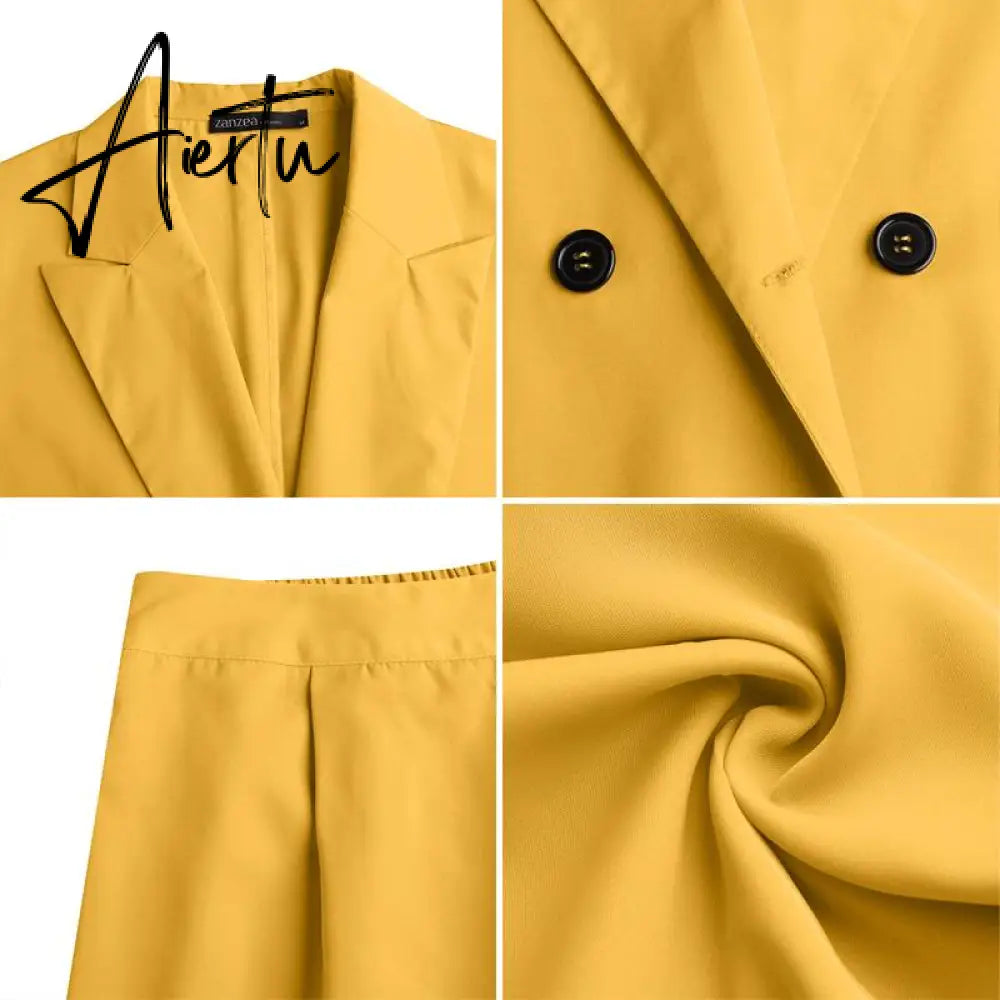Aiertu Fashion Women's Business Suits Autumn OL Long Sleeve Blazer and High Waist Pants  Casual Solid Oversized Sreetwear Aiertu