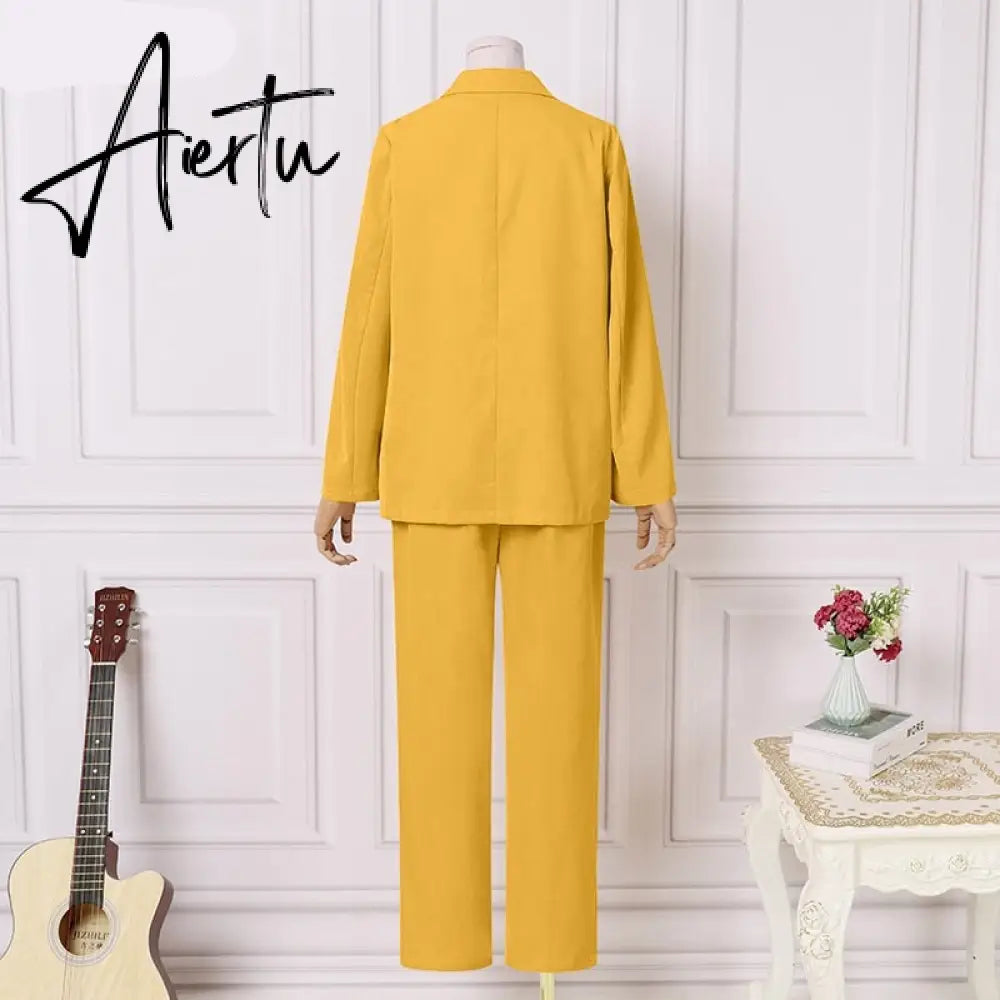 Aiertu Fashion Women's Business Suits Autumn OL Long Sleeve Blazer and High Waist Pants  Casual Solid Oversized Sreetwear Aiertu