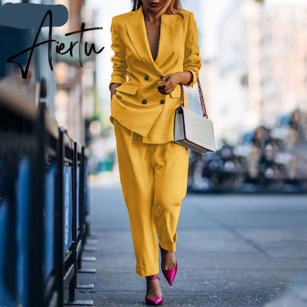 Aiertu Fashion Women's Business Suits Autumn OL Long Sleeve Blazer and High Waist Pants  Casual Solid Oversized Sreetwear Aiertu