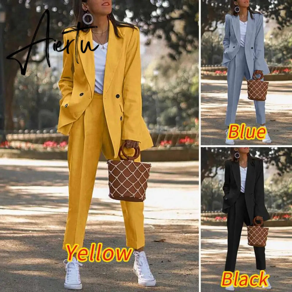 Aiertu Fashion Women's Business Suits Autumn OL Long Sleeve Blazer and High Waist Pants  Casual Solid Oversized Sreetwear Aiertu