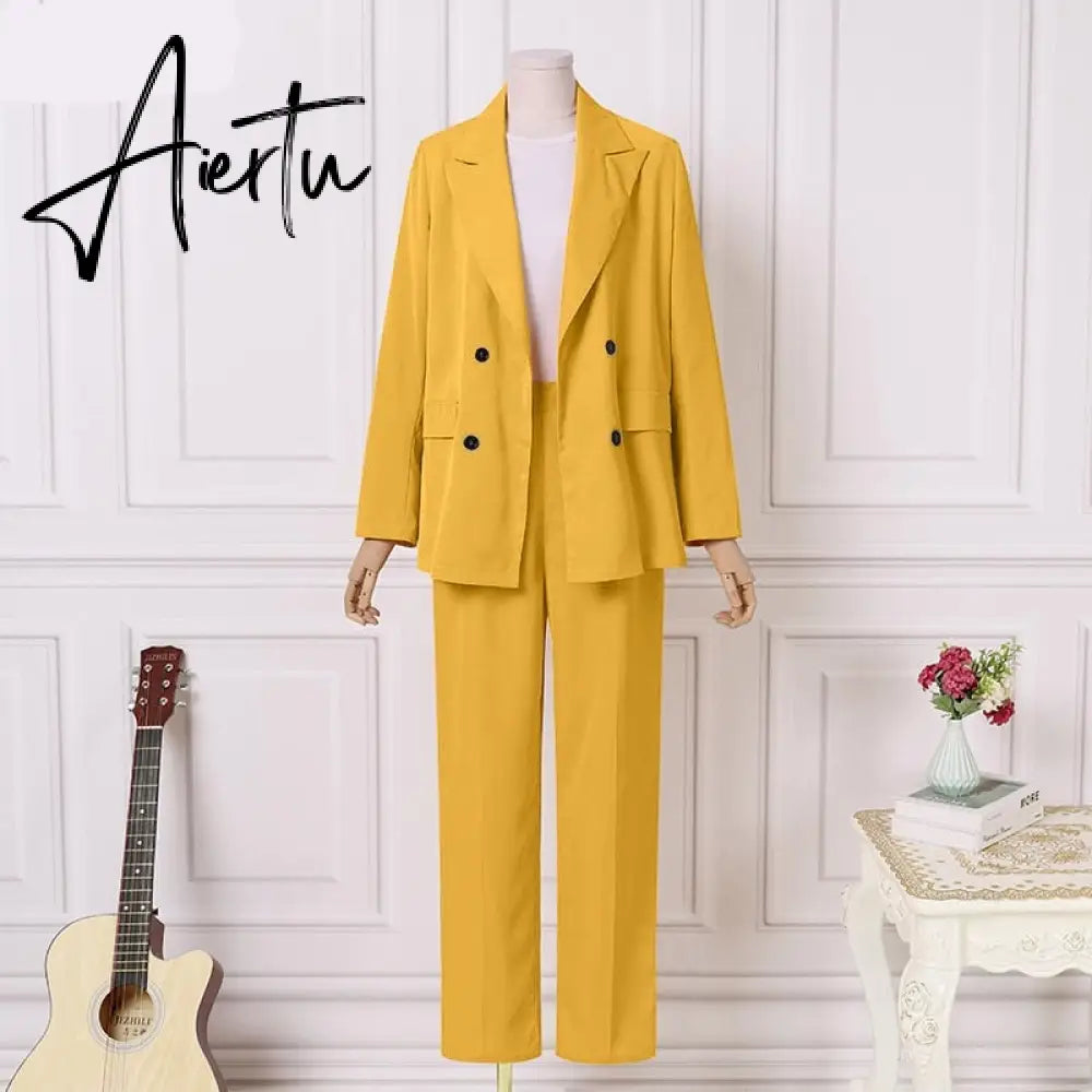 Aiertu Fashion Women's Business Suits Autumn OL Long Sleeve Blazer and High Waist Pants  Casual Solid Oversized Sreetwear Aiertu