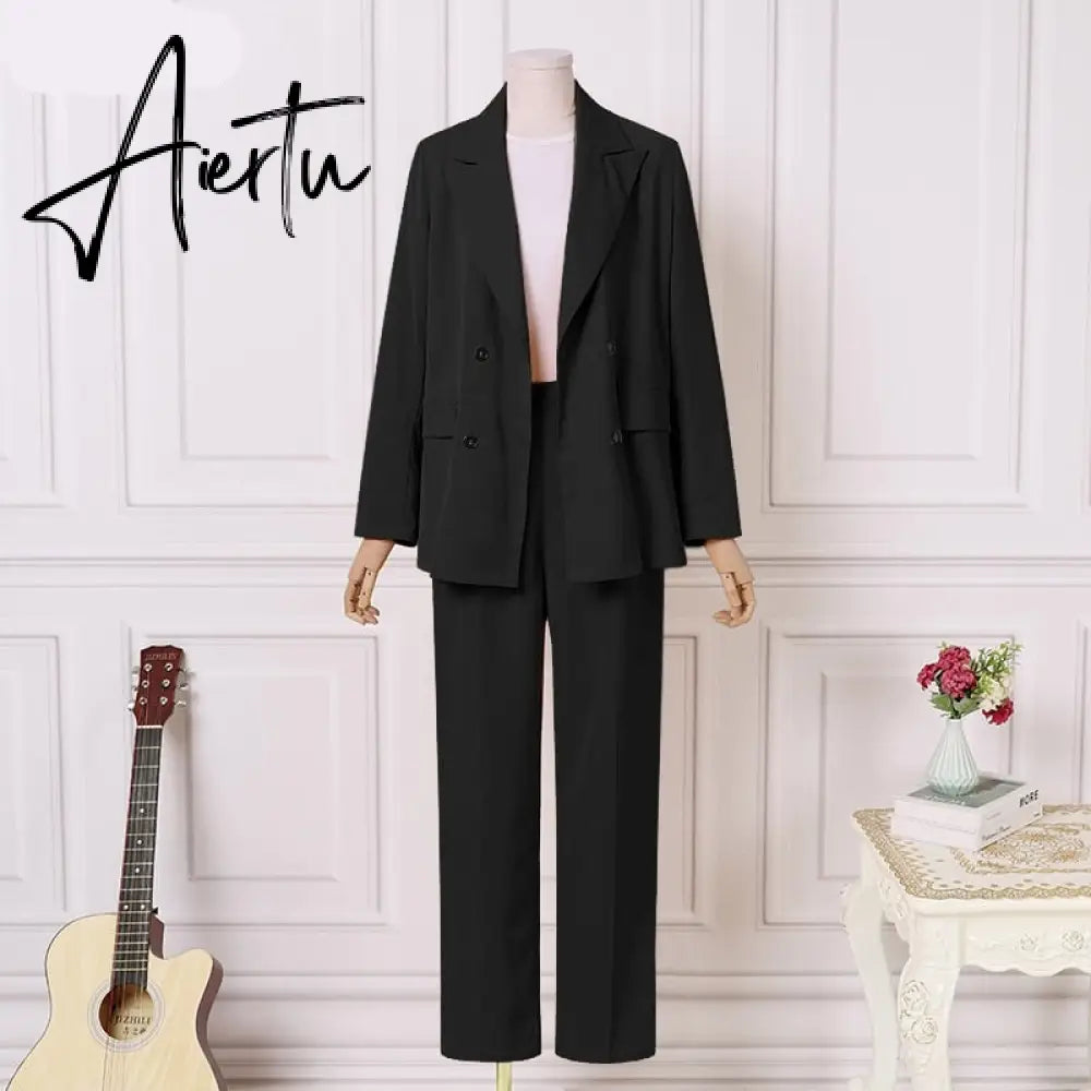 Aiertu Fashion Women's Business Suits Autumn OL Long Sleeve Blazer and High Waist Pants  Casual Solid Oversized Sreetwear Aiertu