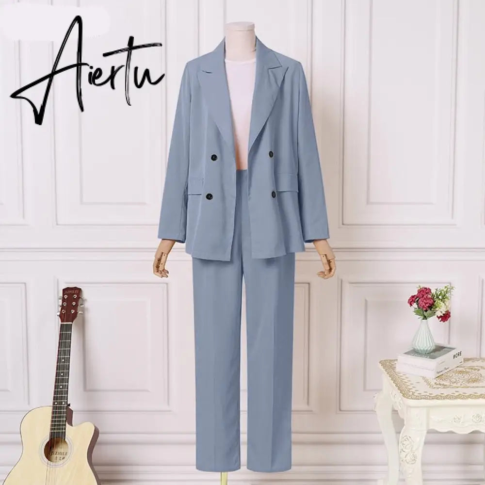 Aiertu Fashion Women's Business Suits Autumn OL Long Sleeve Blazer and High Waist Pants  Casual Solid Oversized Sreetwear Aiertu