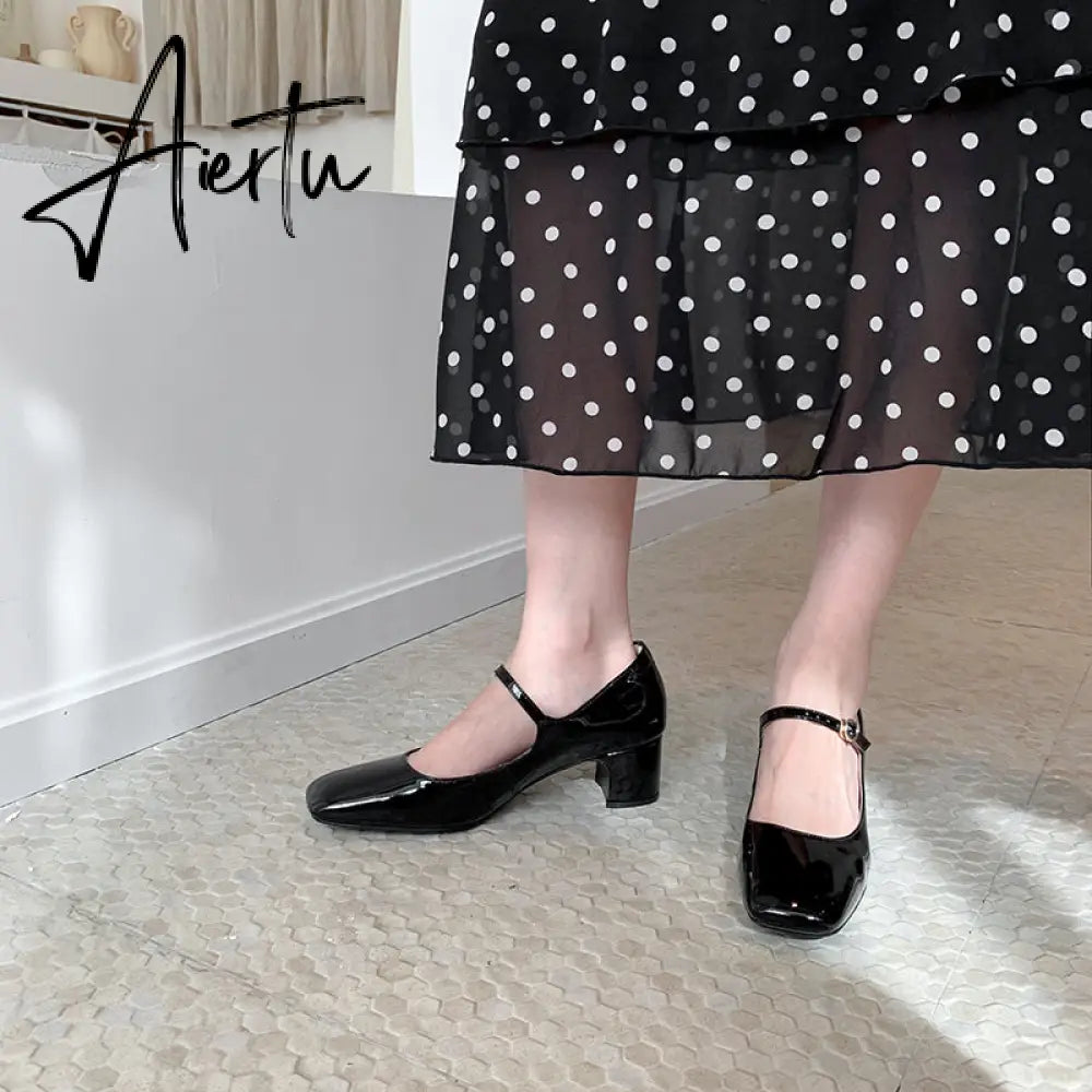 Aiertu Fashion Women's Shoes Mary Jane Style Ladies Shoes Low Heel Shallow Mouth Round Toe Solid Color Women's Shoes Party Shoes Aiertu