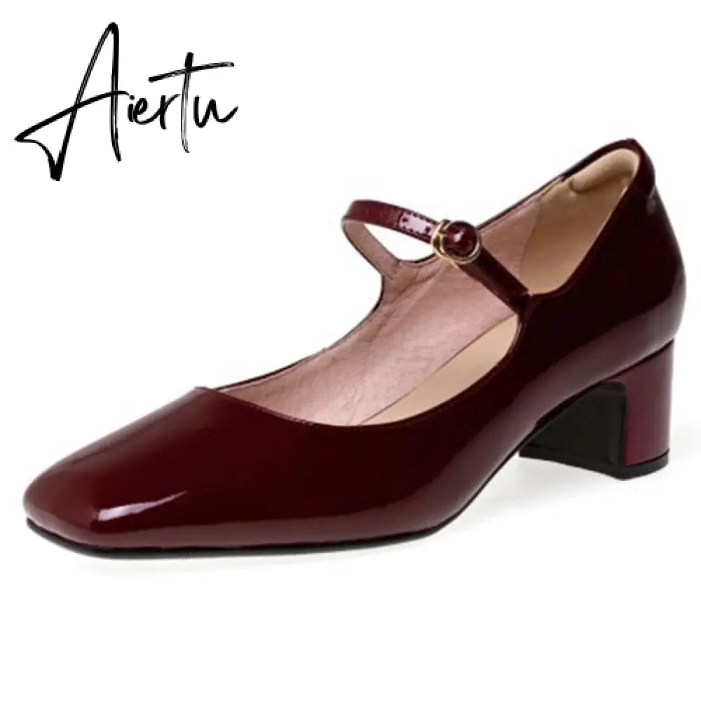 Aiertu Fashion Women's Shoes Mary Jane Style Ladies Shoes Low Heel Shallow Mouth Round Toe Solid Color Women's Shoes Party Shoes Aiertu