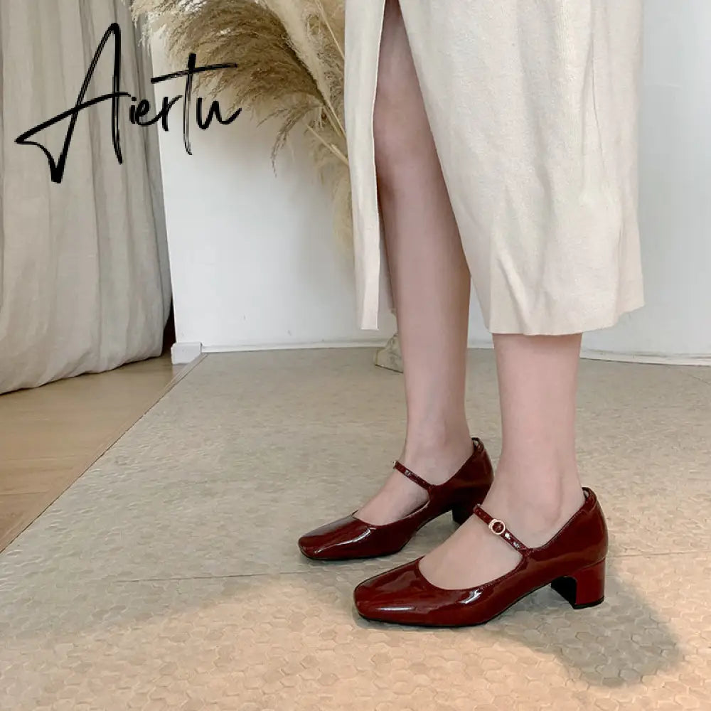 Aiertu Fashion Women's Shoes Mary Jane Style Ladies Shoes Low Heel Shallow Mouth Round Toe Solid Color Women's Shoes Party Shoes Aiertu