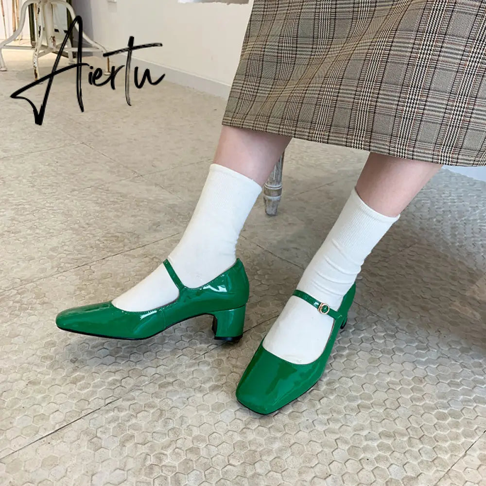 Aiertu Fashion Women's Shoes Mary Jane Style Ladies Shoes Low Heel Shallow Mouth Round Toe Solid Color Women's Shoes Party Shoes Aiertu