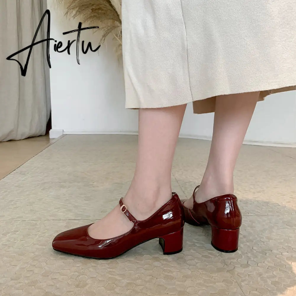 Aiertu Fashion Women's Shoes Mary Jane Style Ladies Shoes Low Heel Shallow Mouth Round Toe Solid Color Women's Shoes Party Shoes Aiertu