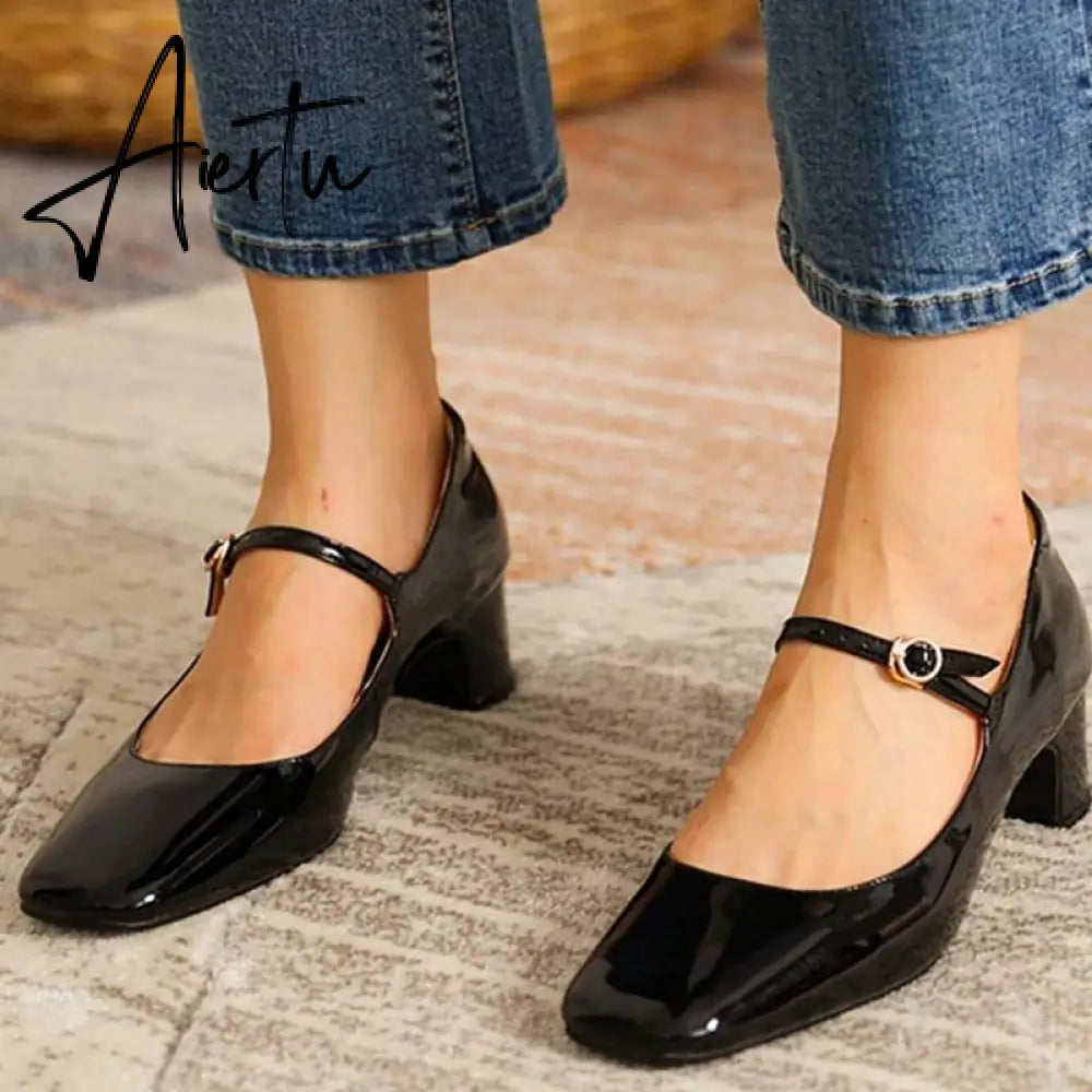 Aiertu Fashion Women's Shoes Mary Jane Style Ladies Shoes Low Heel Shallow Mouth Round Toe Solid Color Women's Shoes Party Shoes Aiertu