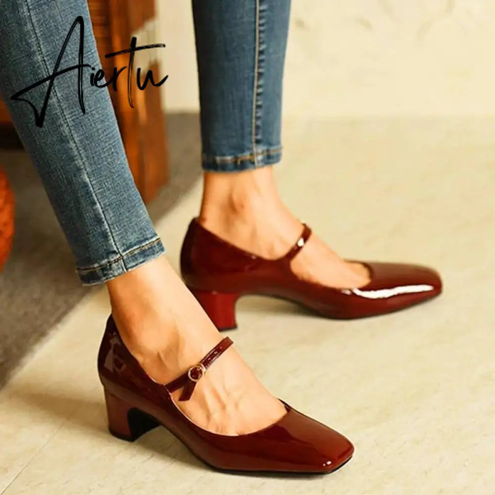 Aiertu Fashion Women's Shoes Mary Jane Style Ladies Shoes Low Heel Shallow Mouth Round Toe Solid Color Women's Shoes Party Shoes Aiertu