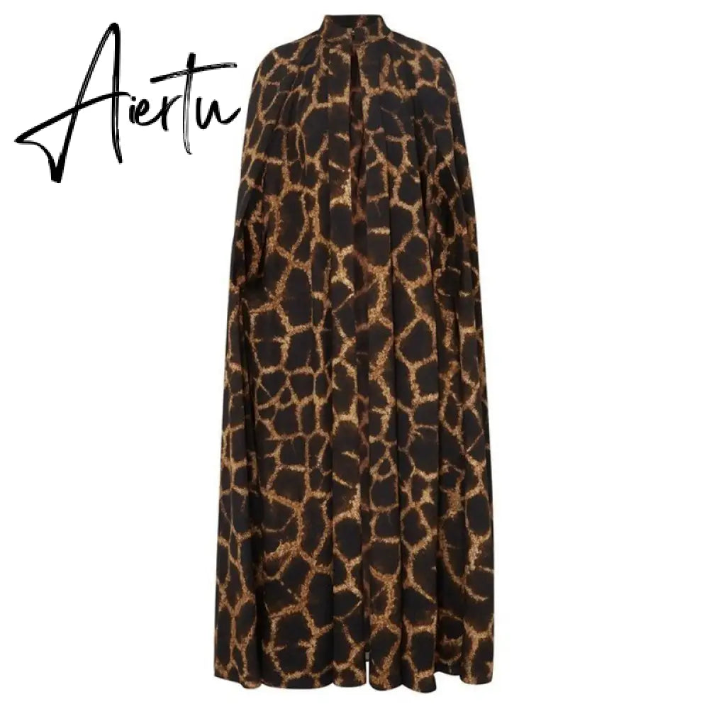 Aiertu Female Cardigan Coat O Neck Cloak Sleeve Print Leopard Maxi Cloaks For Women  Autumn Vintage Fashion Aiertu