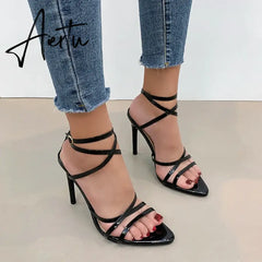 Aiertu  Fine High Heels Sandals Footwear Cross-tied Ankle Strap Summer Sandals Shoes Women Female Sexy Shoes Women Party Aiertu