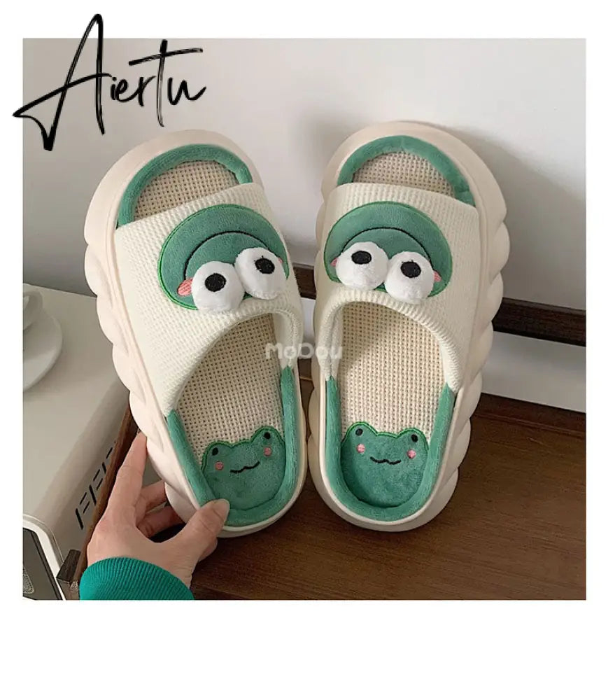 Aiertu  Four Season Home Non Slip Thick Sole Mute Hemp Cotton Women Slippers Cute Cartoon Shape Men Indoor Shoes New Arrival Aiertu