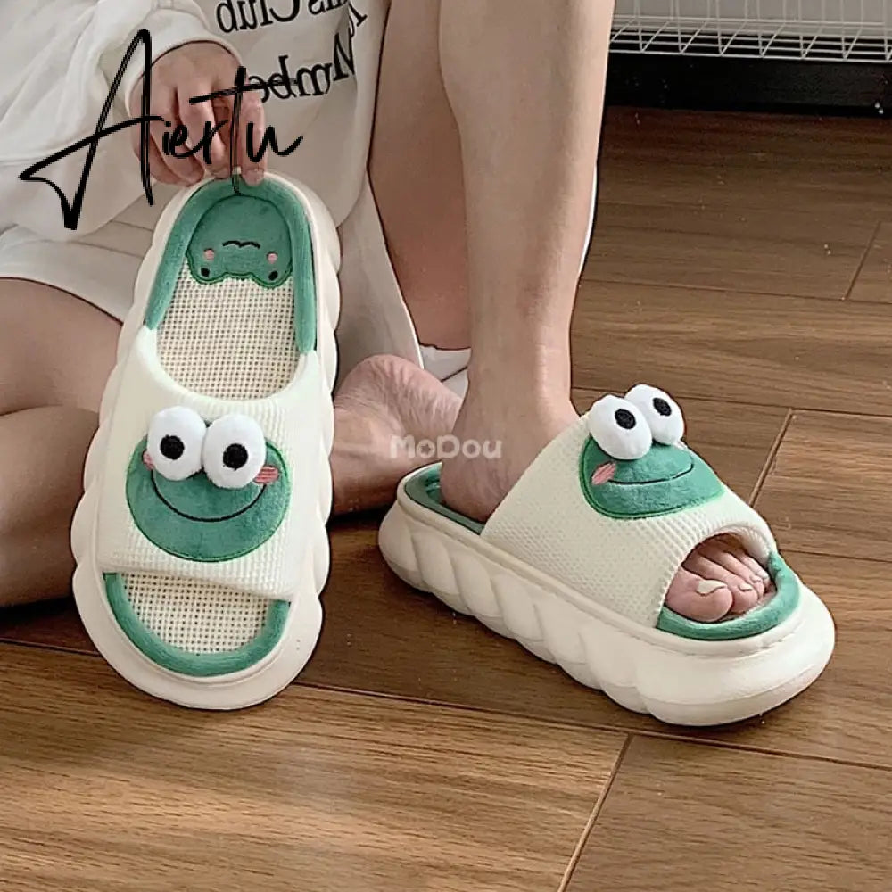 Aiertu  Four Season Home Non Slip Thick Sole Mute Hemp Cotton Women Slippers Cute Cartoon Shape Men Indoor Shoes New Arrival Aiertu