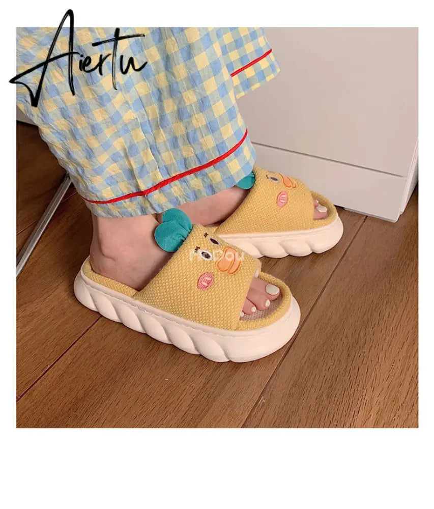Aiertu  Four Season Home Non Slip Thick Sole Mute Hemp Cotton Women Slippers Cute Cartoon Shape Men Indoor Shoes New Arrival Aiertu