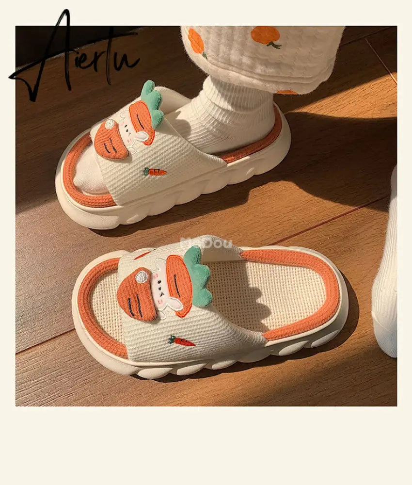 Aiertu  Four Season Home Non Slip Thick Sole Mute Hemp Cotton Women Slippers Cute Cartoon Shape Men Indoor Shoes New Arrival Aiertu