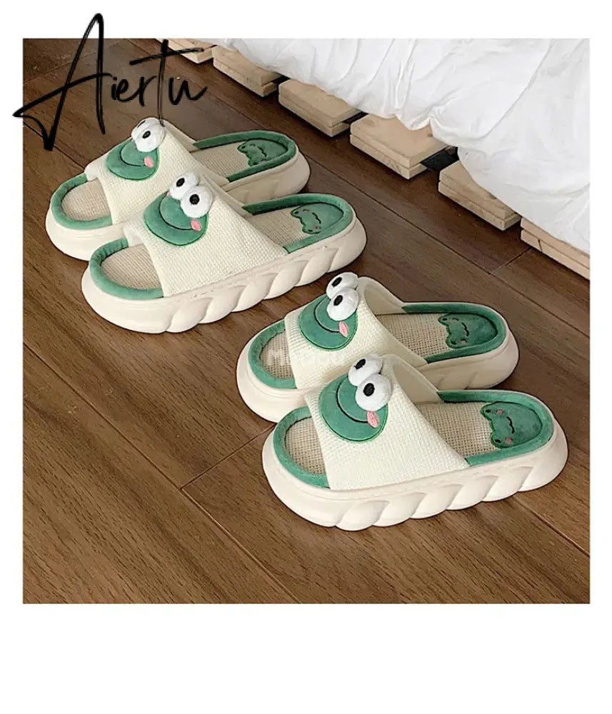 Aiertu  Four Season Home Non Slip Thick Sole Mute Hemp Cotton Women Slippers Cute Cartoon Shape Men Indoor Shoes New Arrival Aiertu