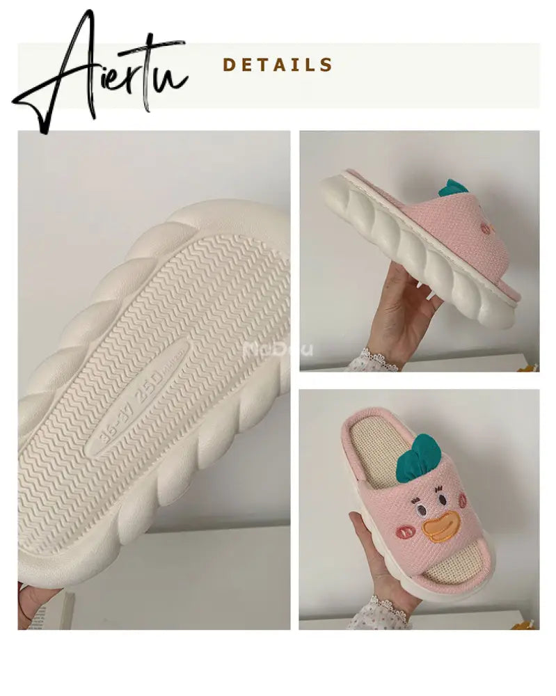 Aiertu  Four Season Home Non Slip Thick Sole Mute Hemp Cotton Women Slippers Cute Cartoon Shape Men Indoor Shoes New Arrival Aiertu