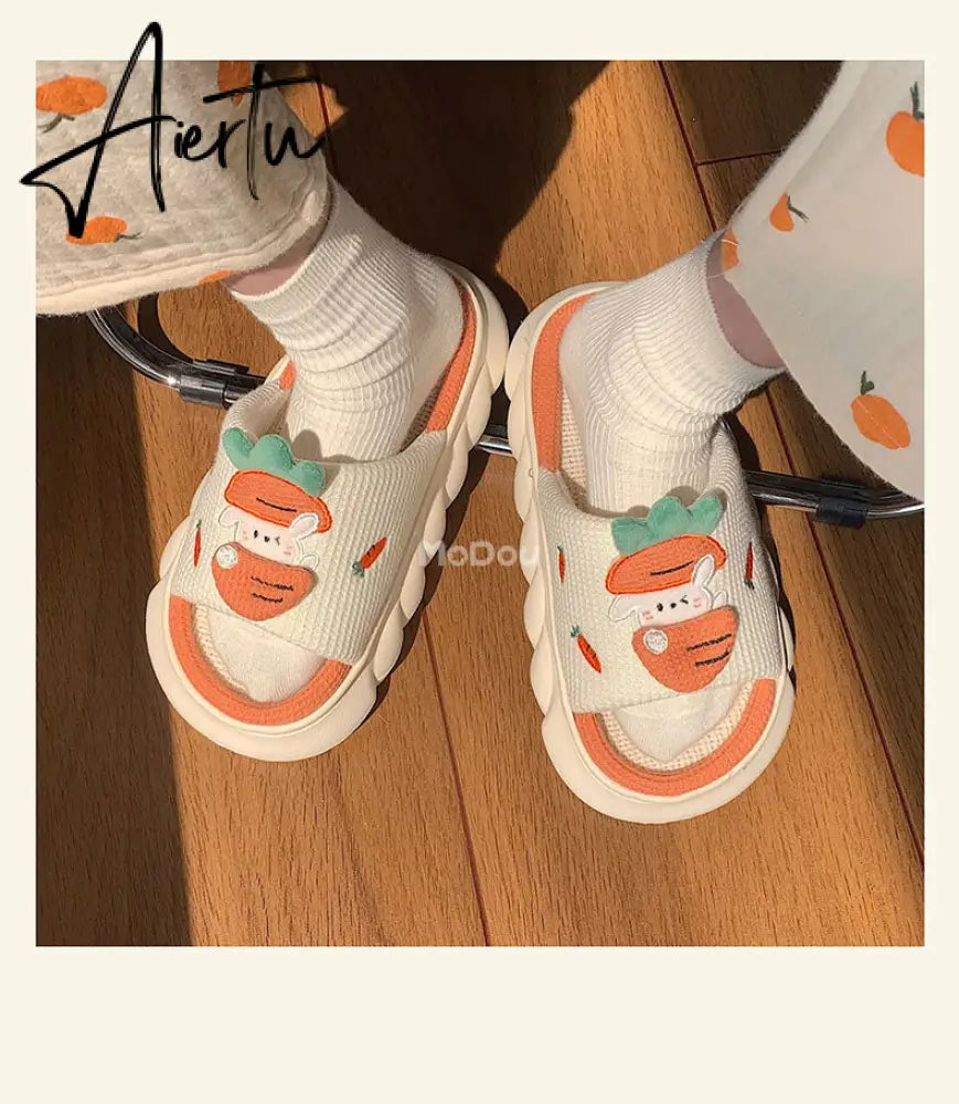 Aiertu  Four Season Home Non Slip Thick Sole Mute Hemp Cotton Women Slippers Cute Cartoon Shape Men Indoor Shoes New Arrival Aiertu
