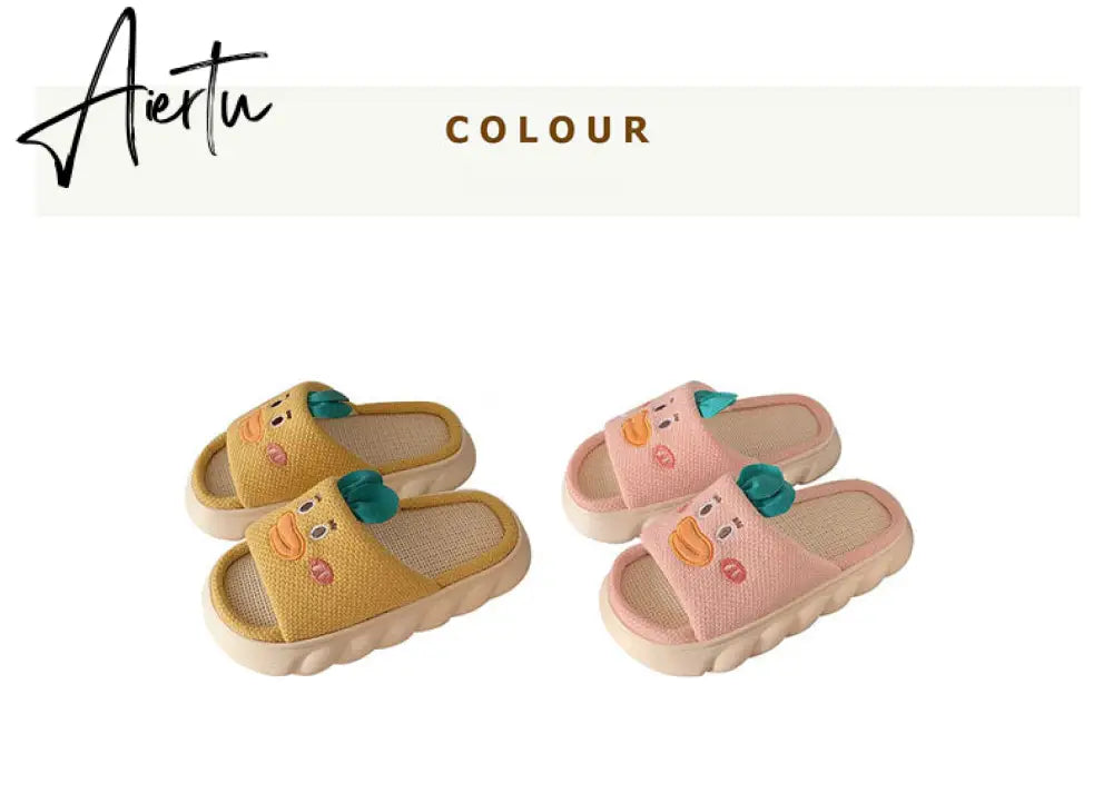 Aiertu  Four Season Home Non Slip Thick Sole Mute Hemp Cotton Women Slippers Cute Cartoon Shape Men Indoor Shoes New Arrival Aiertu