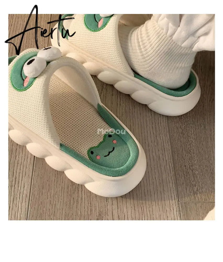 Aiertu  Four Season Home Non Slip Thick Sole Mute Hemp Cotton Women Slippers Cute Cartoon Shape Men Indoor Shoes New Arrival Aiertu