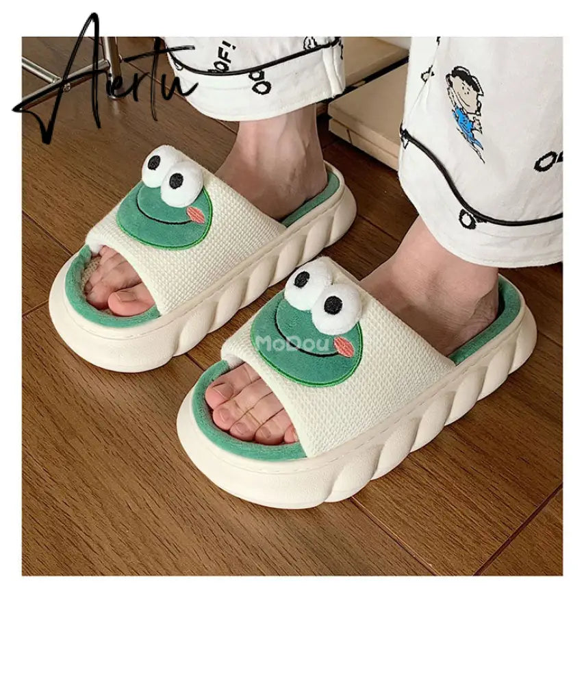 Aiertu  Four Season Home Non Slip Thick Sole Mute Hemp Cotton Women Slippers Cute Cartoon Shape Men Indoor Shoes New Arrival Aiertu
