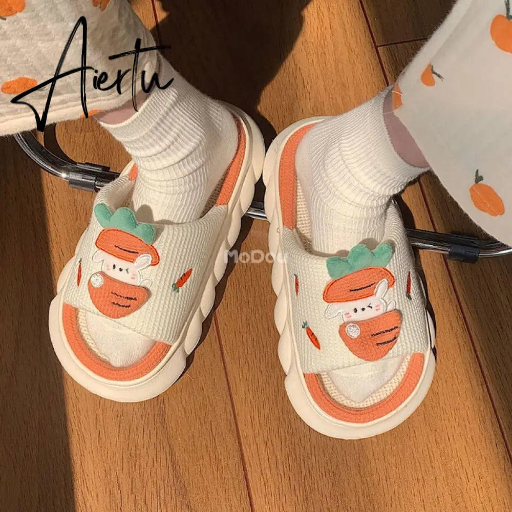 Aiertu  Four Season Home Non Slip Thick Sole Mute Hemp Cotton Women Slippers Cute Cartoon Shape Men Indoor Shoes New Arrival Aiertu