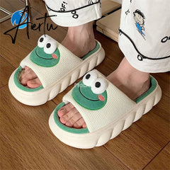 Aiertu  Four Season Home Non Slip Thick Sole Mute Hemp Cotton Women Slippers Cute Cartoon Shape Men Indoor Shoes New Arrival Aiertu