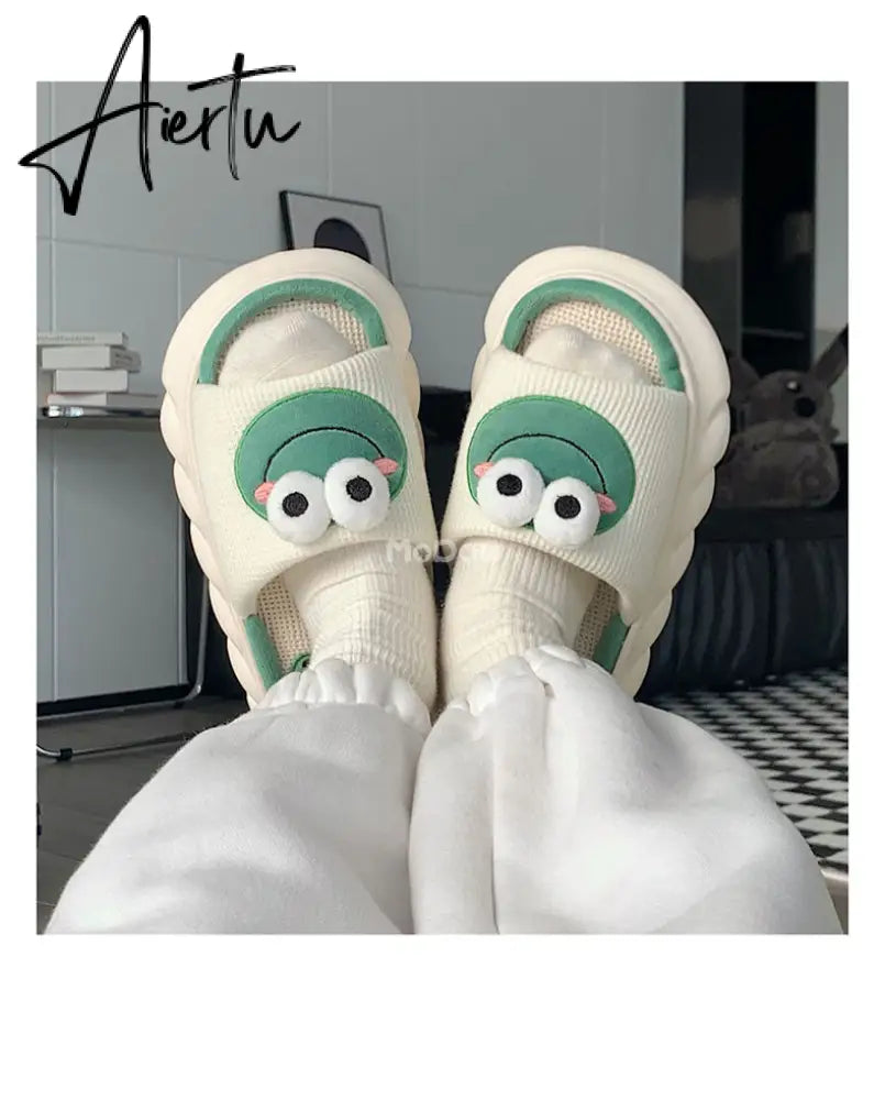 Aiertu  Four Season Home Non Slip Thick Sole Mute Hemp Cotton Women Slippers Cute Cartoon Shape Men Indoor Shoes New Arrival Aiertu
