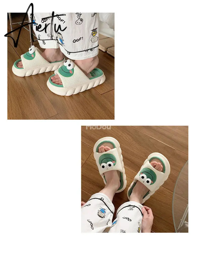 Aiertu  Four Season Home Non Slip Thick Sole Mute Hemp Cotton Women Slippers Cute Cartoon Shape Men Indoor Shoes New Arrival Aiertu