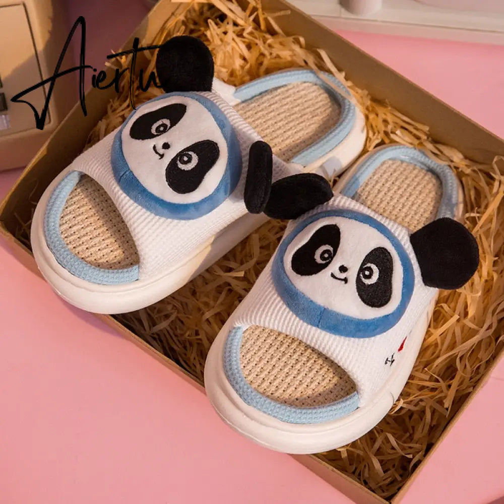 Aiertu  Four Season Home Non Slip Thick Sole Mute Hemp Cotton Women Slippers Cute Cartoon Shape Men Indoor Shoes New Arrival Aiertu