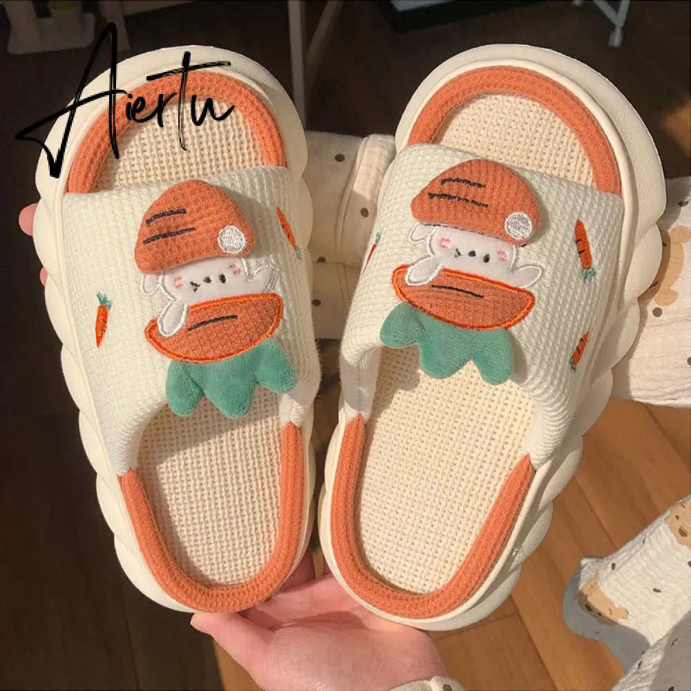 Aiertu  Four Season Home Non Slip Thick Sole Mute Hemp Cotton Women Slippers Cute Cartoon Shape Men Indoor Shoes New Arrival Aiertu