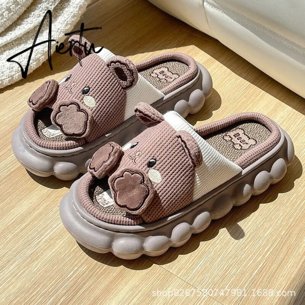 Aiertu  Four Season Home Non Slip Thick Sole Mute Hemp Cotton Women Slippers Cute Cartoon Shape Men Indoor Shoes New Arrival Aiertu