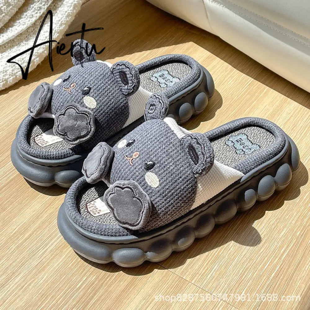 Aiertu  Four Season Home Non Slip Thick Sole Mute Hemp Cotton Women Slippers Cute Cartoon Shape Men Indoor Shoes New Arrival Aiertu